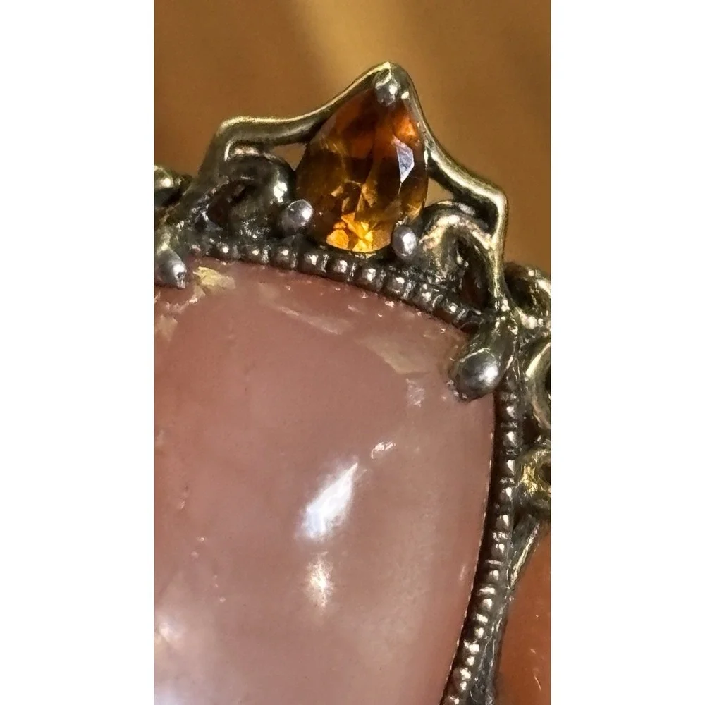 Natural Peach Moonstone And Citrine Sterling Silver Cocktail Ring Size 9.25 - Picture 4 of 12